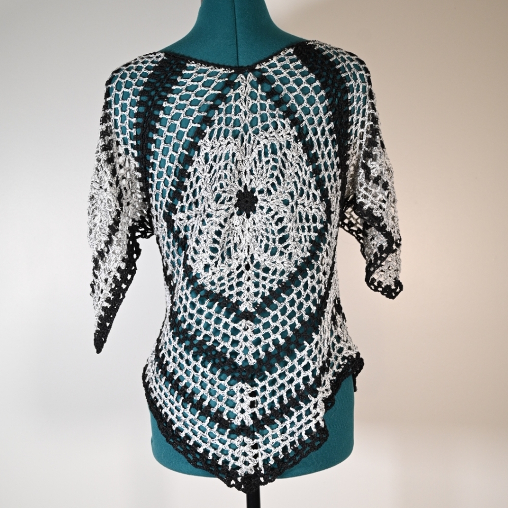 Handmade Crochet Top M Black White